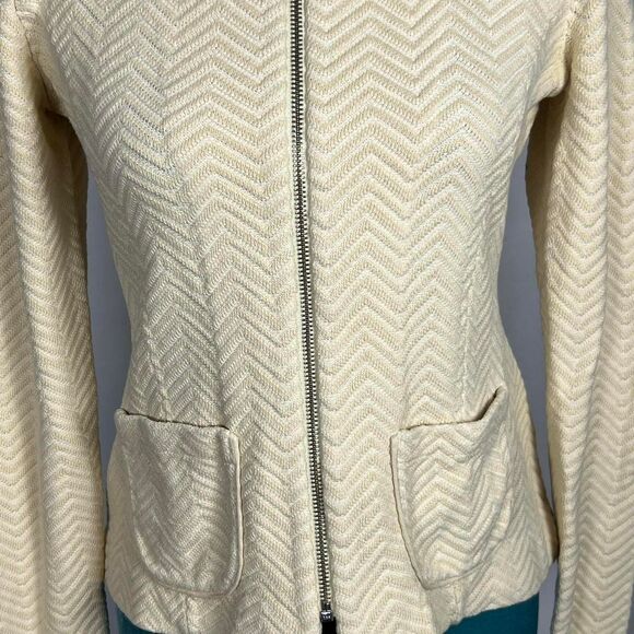 Anthropologie Rosie Neira 100% Cotton Cream Chevron Knit Jacket - Picture 6 of 8